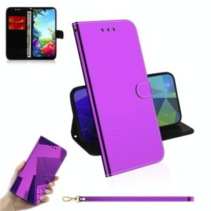 For LG K40S Mirror-like Magnetic Attraction Horizontal Flip Leather Case with Lanyard, Support Holder & Card Slot & Wallet(Purple) (OEM)