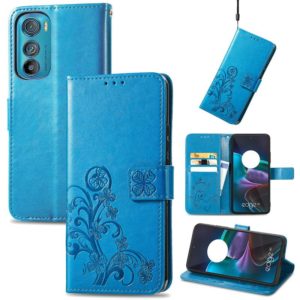 For Motorola Edge 30 Four-leaf Clasp Embossed Buckle Leather Phone Case(Blue) (OEM)