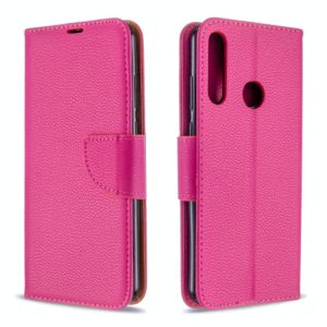 For Huawei Y6P Litchi Texture Pure Color Horizontal Flip PU Leather Case with Holder & Card Slots & Wallet & Lanyard(Rose Red) (OEM)