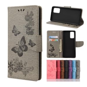 For Samsung Galaxy Note20 Butterflies Embossing Horizontal Flip Leather Case with Holder & Card Slots & Wallet(Grey) (OEM)