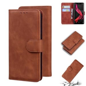 For Sharp Aquos Zero Skin Feel Pure Color Leather Phone Case(Brown) (OEM)