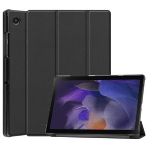 For Samsung Galaxy Tab A8 2021 Three-folding Holder Custer Texture Leather Tablet Case(Black) (OEM)