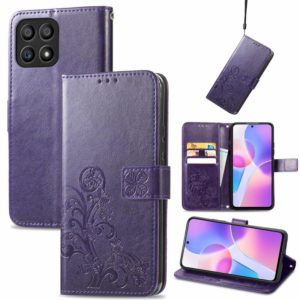 For Honor X30i Four-leaf Clasp Embossed Buckle Leather Phone Case(Purple) (OEM)