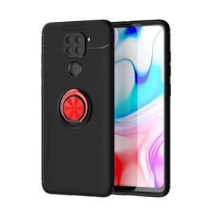 For Xiaomi Redmi Note 9 Metal Ring Holder 360 Degree Rotating TPU Case(Black+Red) (OEM)