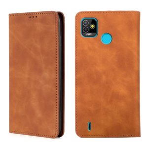 For Infinix Tecno Pop 5 Skin Feel Magnetic Horizontal Flip Leather Case with Holder & Card Slots(Light Brown) (OEM)