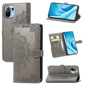 Halfway Mandala Embossing Pattern Horizontal Flip Leather Case with Holder & Card Slots & Wallet & Lanyard For Xiaomi 11 Lite(Grey) (OEM)