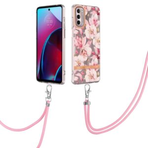 For Motorola Moto G Stylus 2022 4G Flowers Series TPU Phone Case with Lanyard(Pink Gardenia) (OEM)