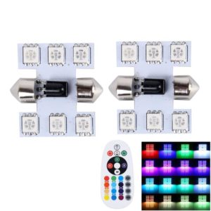 2 PCS Colorful 31MM Bicuspid Remote Control Car Dome Lamp LED Reading Light with 6 LED Lights (OEM)