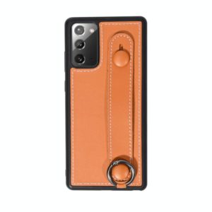 For Samsung Galaxy S20 Plus Top Layer Cowhide Shockproof Protective Case with Wrist Strap Bracket(Brown) (OEM)