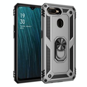 For OPPO A5s Shockproof TPU + PC Protective Case with 360 Degree Rotating Holder(Silver) (OEM)