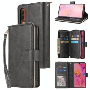 For Huawei P30 Zipper Wallet Bag Horizontal Flip PU Leather Case with Holder & 9 Card Slots & Wallet & Lanyard & Photo Frame(Black) (OEM)