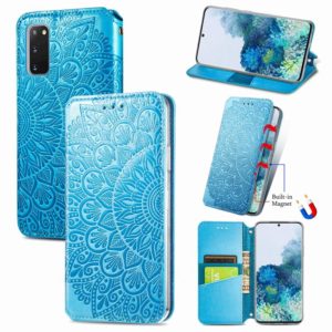 For Samsung Galaxy S20 Blooming Mandala Embossed Pattern Magnetic Horizontal Flip Leather Case with Holder & Card Slots & Wallet(Blue) (OEM)