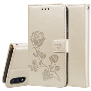 For Samsung Galaxy M01 Rose Embossed Horizontal Flip PU Leather Case with Holder & Card Slots & Wallet(Gold) (OEM)