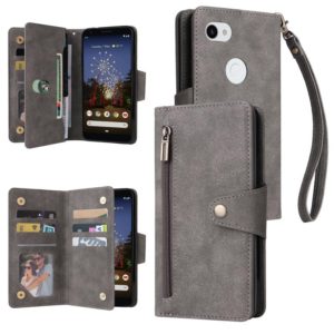 For Google Pixel 3A XL Rivet Buckle 9 Cards Three Fold Leather Phone Case(Grey) (OEM)