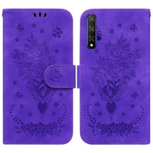 For Honor 20 / Huawei nova 5T Butterfly Rose Embossed Leather Phone Case(Purple) (OEM)