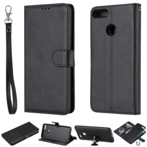 For Huawei Y9 (2018) Solid Color Horizontal Flip Protective Case with Holder & Card Slots & Wallet & Photo Frame & Lanyard(Black) (OEM)