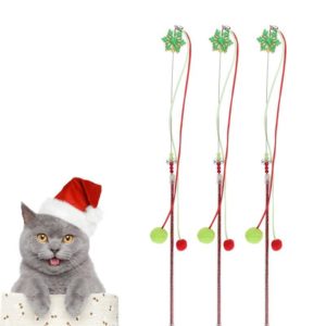 3 PCS Hairball Pendant Funny Cat Stick Scratch-Resistant Long Rod Wire Cat Toy(Christmas Color) (OEM)