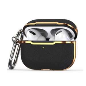 Plated Fabric PC Protective Cover Case For AirPods Pro(Black + Gold) (OEM)