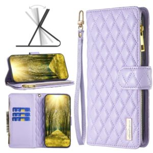 For Motorola Moto G22 Diamond Lattice Zipper Wallet Leather Flip Phone Case(Purple) (OEM)