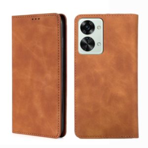 For OnePlus Nord 2T Skin Feel Magnetic Horizontal Flip Leather Phone Case(Light Brown) (OEM)