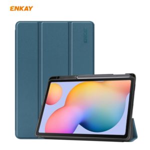 For Samsung Galaxy Tab S6 Lite P610 / P615 / Tab S6 Lite 2022 / P613 / P619 ENKAY Leather Smart Tablet Case with Pen Slot(Blackish Green) (ENKAY) (OEM)