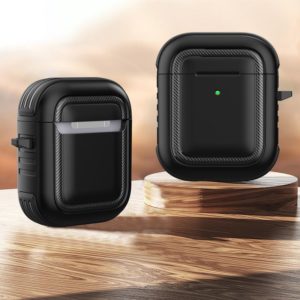Wireless Earphones Shockproof TPU + PC Protective Case with Carabiner For AirPods 1 / 2(Black) (OEM)