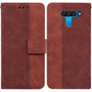 For LG K50 / Q60 Geometric Embossed Leather Phone Case(Brown) (OEM)