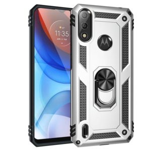 For Motorola Moto E7 Power (2021) Shockproof TPU + PC Protective Case with 360 Degree Rotating Holder(Silver) (OEM)