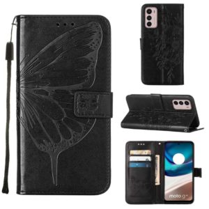 For Motorola Moto G42 Embossed Butterfly Flip Leather Phone Case(Black) (OEM)