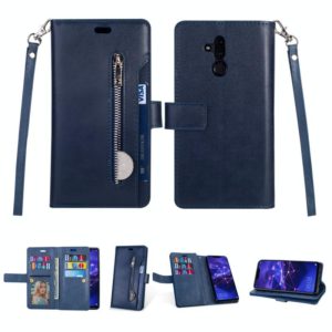 For Huawei Mate 20 lite Multifunctional Zipper Horizontal Flip Leather Case with Holder & Wallet & 9 Card Slots & Lanyard(Blue) (OEM)