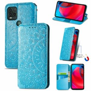 For Motorola G Stylus 5G Blooming Mandala Embossed Pattern Magnetic Horizontal Flip Leather Case with Holder & Card Slots & Wallet(Blue) (OEM)