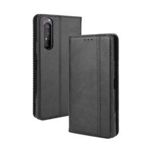 For Sony Xperia 5 II Magnetic Buckle Retro Crazy Horse Texture Horizontal Flip Leather Case with Holder & Card Slots & Photo Frame(Black) (OEM)