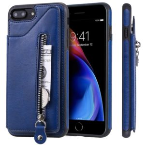 For iPhone 8 Plus / 7 Plus Solid Color Double Buckle Zipper Shockproof Protective Case(Blue) (OEM)