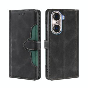For Honor 60 Pro Skin Feel Straw Hat Magnetic Buckle Leather Phone Case(Black) (OEM)