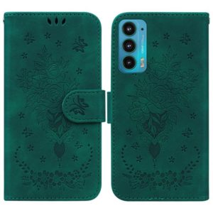 For Motorola Edge 20 Butterfly Rose Embossed Leather Phone Case(Green) (OEM)