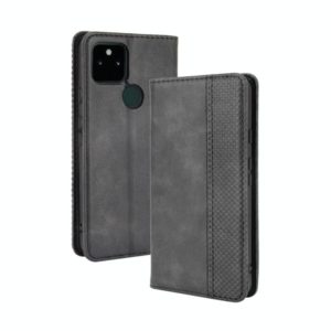 For Google Pixel 5a 5G Magnetic Buckle Retro Pattern Horizontal Flip Leather Case with Holder & Card Slot & Wallet(Black) (OEM)