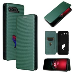 For Asus ROG Phone 5 Carbon Fiber Texture Horizontal Flip TPU + PC + PU Leather Case with Card Slot(Green) (OEM)