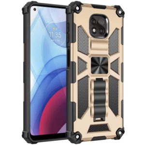 For Motorola Moto G Power (2021) Shockproof TPU + PC Magnetic Protective Case with Holder(Gold) (OEM)