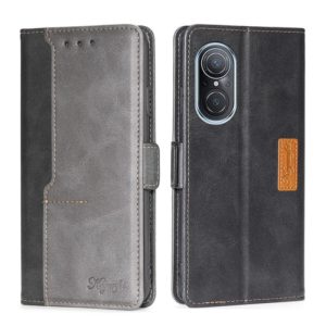 For Huawei Nova 9 SE 4G Contrast Color Side Buckle Leather Phone Case(Black + Grey) (OEM)