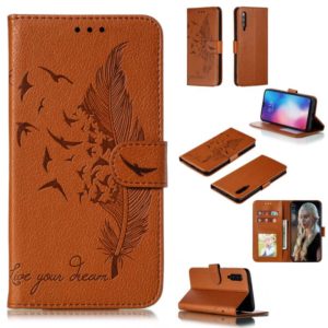Feather Pattern Litchi Texture Horizontal Flip Leather Case with Wallet & Holder & Card Slots For Xiaomi Mi 9(Brown) (OEM)