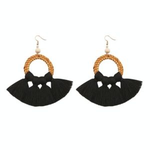 1 Pairs Ethnic Style Cotton Tassel Earrings Exaggerated Earrings Long Earrings(Black) (OEM)