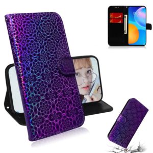 For Huawei P smart 2021 / Y7a Solid Color Colorful Magnetic Buckle Horizontal Flip PU Leather Case with Holder & Card Slots & Wallet & Lanyard(Purple) (OEM)