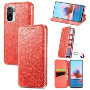 For Xiaomi Redmi Note 10 4G Blooming Mandala Embossed Pattern Magnetic Horizontal Flip Leather Case with Holder & Card Slots & Wallet(Red) (OEM)