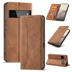 For Google Pixel 6 Magnetic Dual-fold Leather Phone Case(Brown) (OEM)