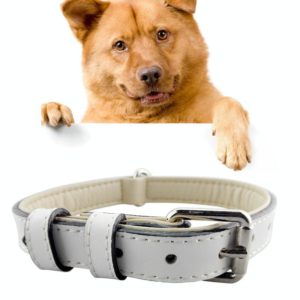 Leather Pet Dog Collar Pet Products Big Dog Collar, Size: XL, 3 * 60cm(White) (OEM)
