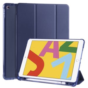 For iPad 10.2 2021 / 2020 / 2019 3-folding Horizontal Flip PU Leather + Shockproof TPU Case with Holder & Pen Slot(Dark Blue) (OEM)