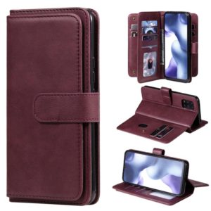 For Xiaomi Mi 10 Lite Multifunctional Magnetic Copper Buckle Horizontal Flip Solid Color Leather Case with 10 Card Slots & Wallet & Holder & Photo Frame(Wine Red) (OEM)