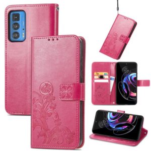 For Motorola Edge 20 Pro Four-leaf Clasp Embossed Buckle Mobile Phone Protection Leather Case with Lanyard & Card Slot & Wallet & Bracket Function(Magenta) (OEM)