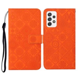 For Samsung Galaxy A52 5G / 4G Ethnic Style Embossed Pattern Horizontal Flip Leather Case with Holder & Card Slots & Wallet & Lanyard(Orange) (OEM)