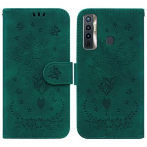 For Tecno Camon 17 Butterfly Rose Embossed Leather Phone Case(Green) (OEM)
